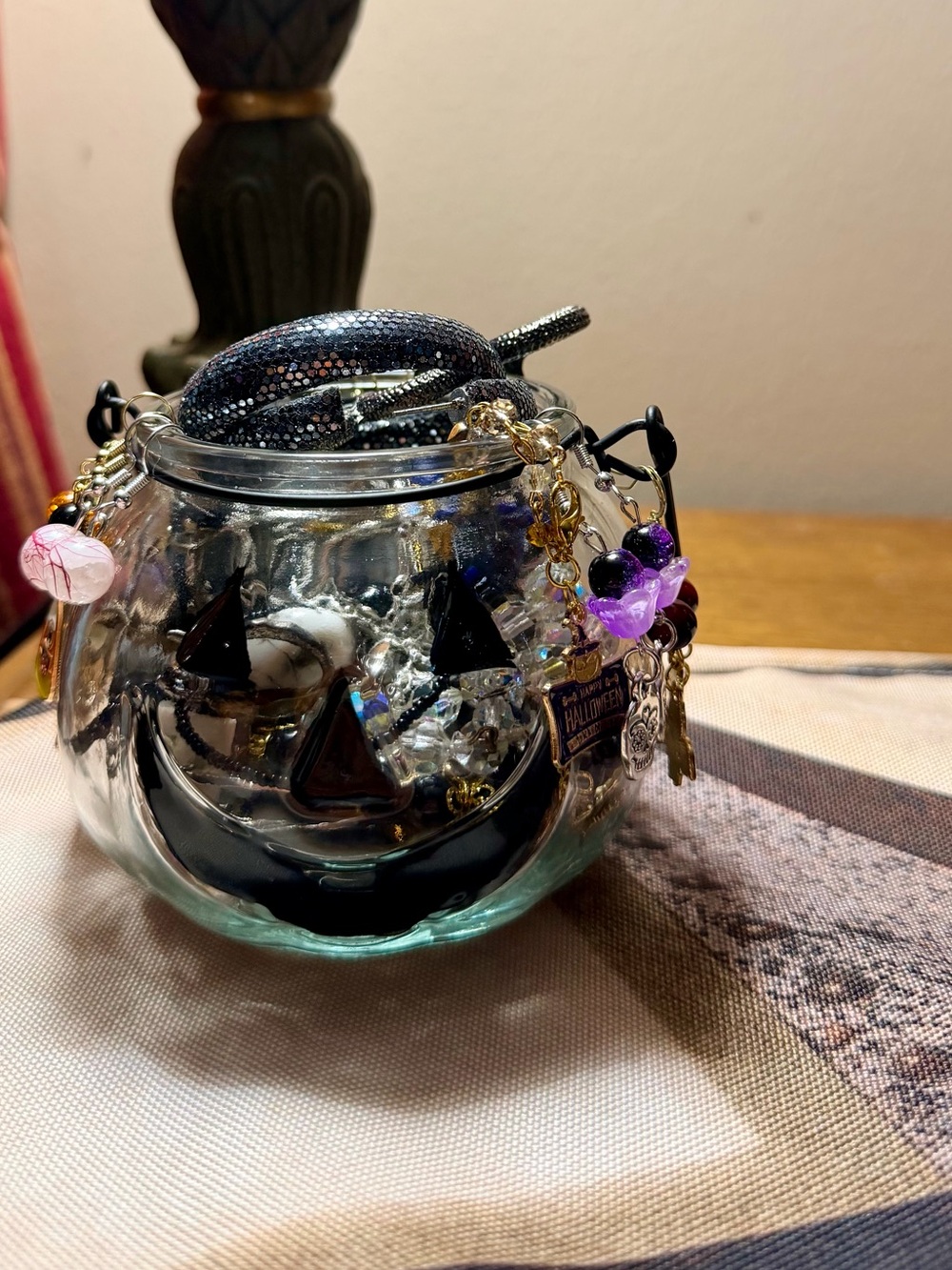 Glass Halloween mystery jewelry jar
